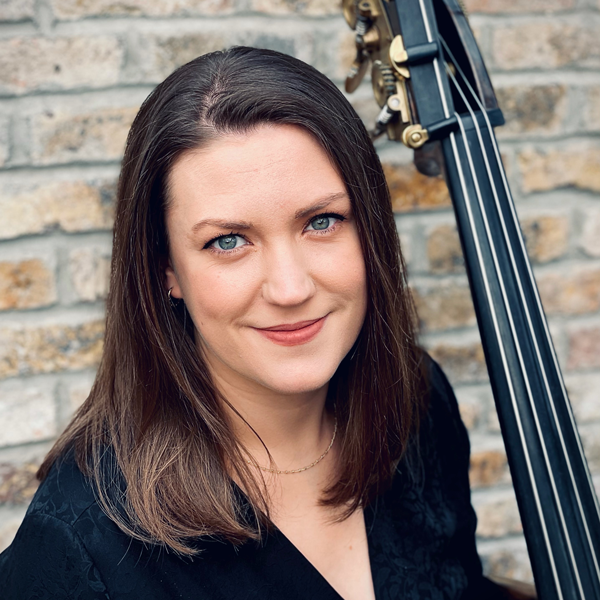Aisling Reilly holding a double bass