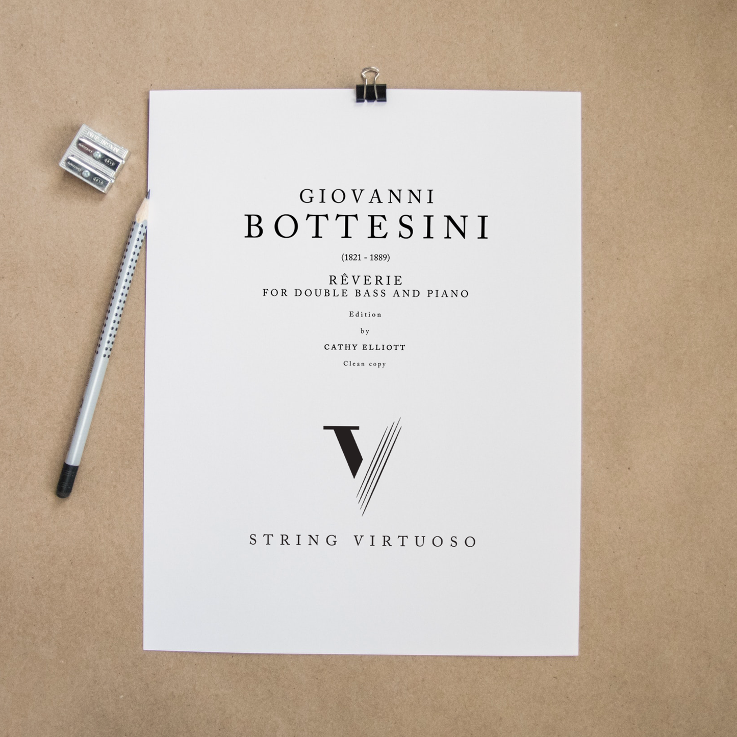 Sheet music of Giovanni Bottesini's Reverie for double bass and piano edition by Cathy Elliot.