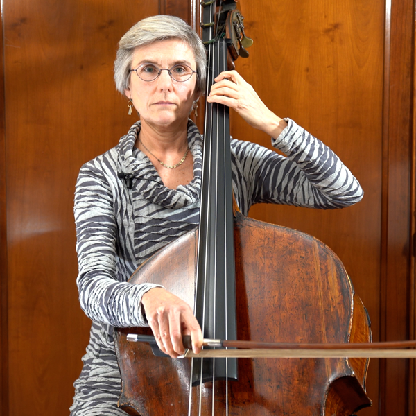 Cathy Elliott playing the double bass