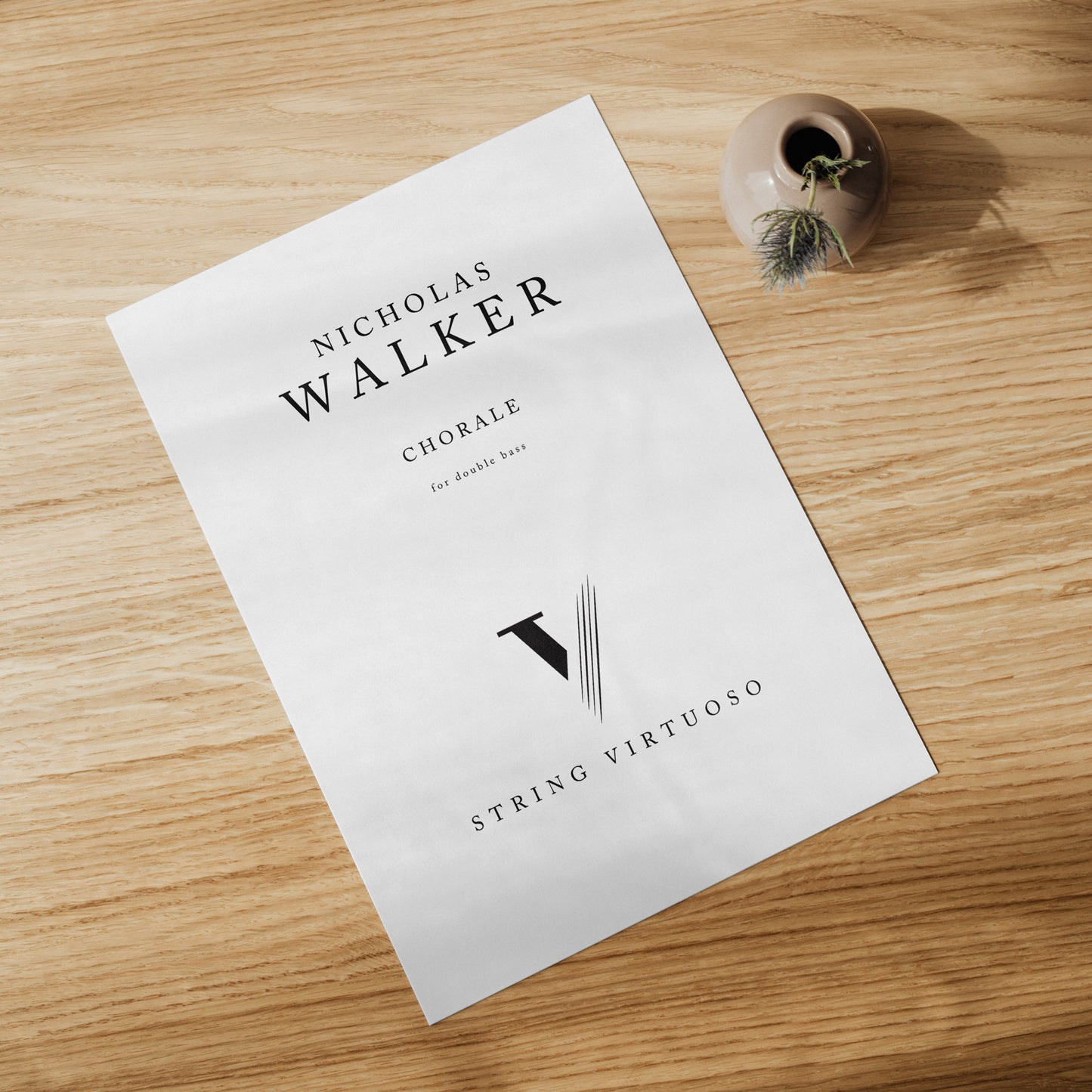 Sheet music of Nicholas Walker's Chorale. The sheet is white with black text and the String Virtuoso logo at the bottom.