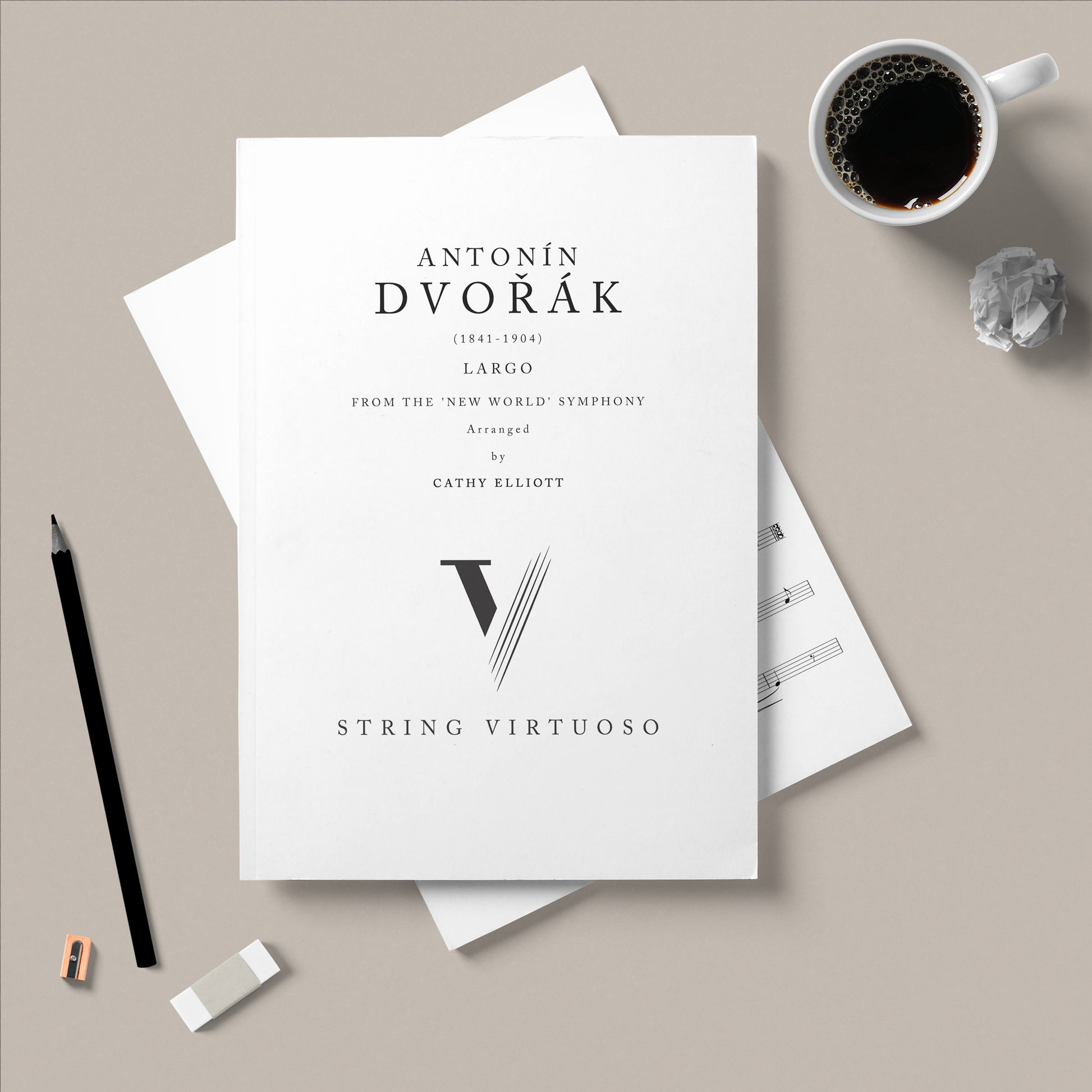 sheet music of  Antonin Dvorak's Largo from the new world symphony arranged by Cathy Elliott.