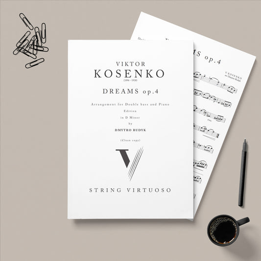 Downloadable sheet music for Kosenko's Dreams op.4, arrangement for double bass and piano edition, edited by Dmytro Rudyk.