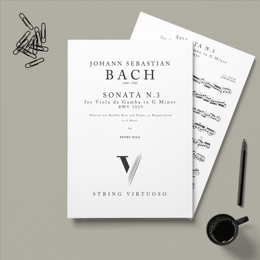 Sheet music preview of J S Bach's Sonata No.3 edited by Petru Iuga for double bass, piano or harpsichord. 